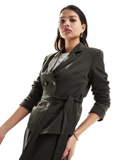 Vero Moda – Dopasowana marynarka z paskiem w kolorze khaki, część zestawu