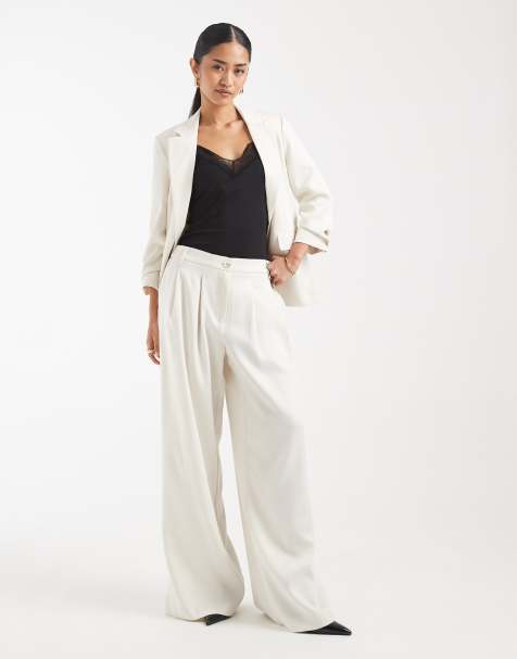Vero Moda pleat front wie leg tailored trouser co-ord in birch