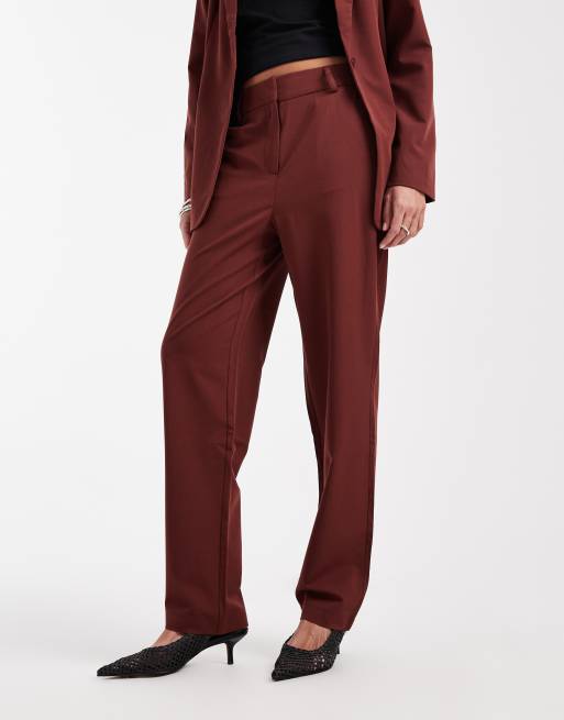 Vero Moda – Dopasowane bordowe spodnie z prostymi nogawkami, część zestawu, 2 z 5