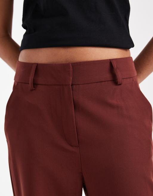Vero Moda – Dopasowane bordowe spodnie z prostymi nogawkami, część zestawu, 3 z 5