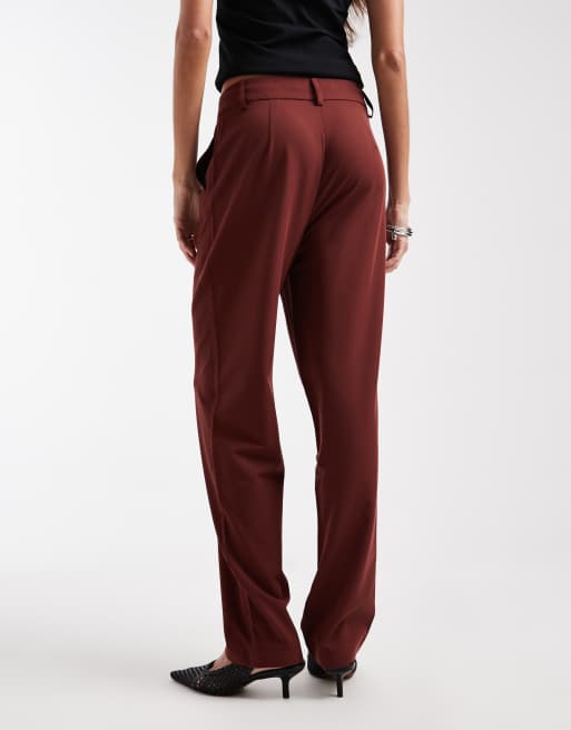 Vero Moda – Dopasowane bordowe spodnie z prostymi nogawkami, część zestawu, 4 z 5