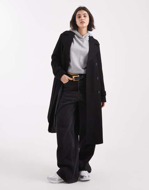 Vero Moda double breasted belted midi coat in black - view 1