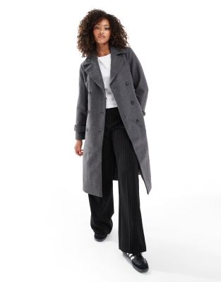 Vero Moda Double Breasted Belted Midi Coat In Gray