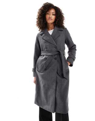 Vero Moda Double Breasted Belted Midi Coat In Gray
