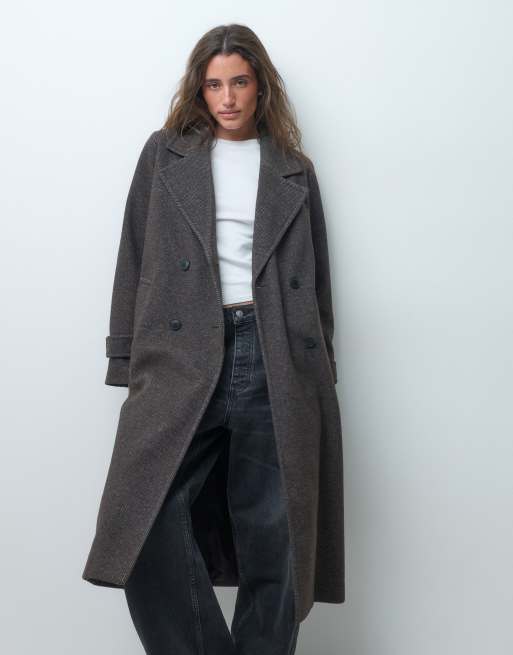 Vero Moda double breasted formal maxi coat in chocolate brown melange, 3 of 4