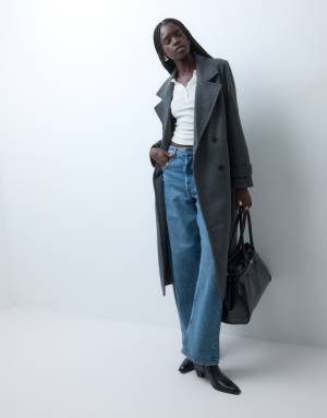 Vero Moda double breasted formal maxi coat in medium grey melange
