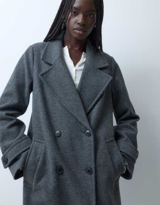 Vero Moda double breasted formal maxi coat in medium grey melange, 2 of 4