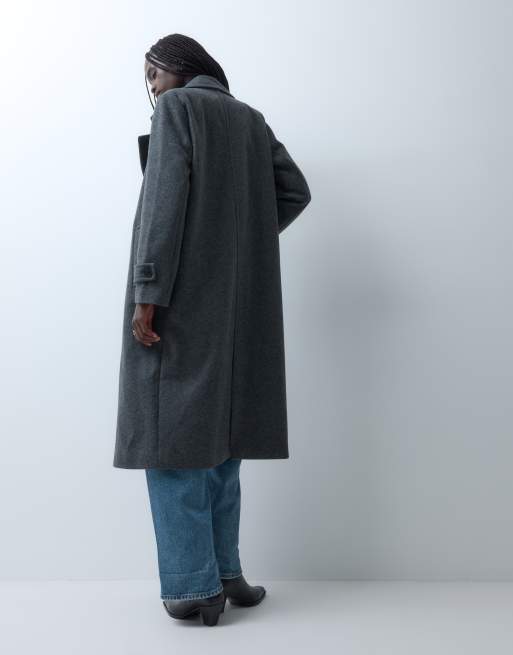 Vero Moda double breasted formal maxi coat in medium grey melange, 3 of 4