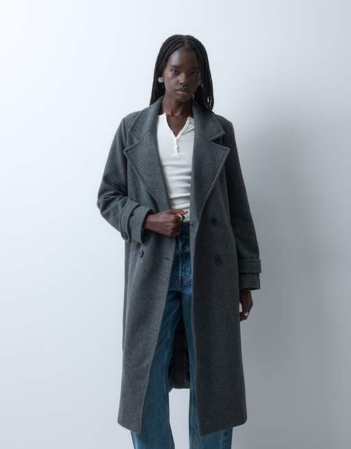 Vero Moda double breasted formal maxi coat in medium grey melange, 4 of 4