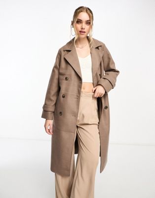 Vero Moda double breasted formal trench coat in brown | ASOS