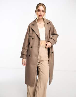 Vero Moda Double Breasted Formal Trench Coat In Brown