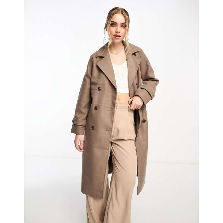 Vero Moda double breasted formal trench coat in brown | ASOS