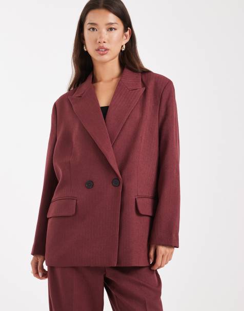 Vero Moda double breasted herringbone blazer in burgundy (part of a set) - view 1