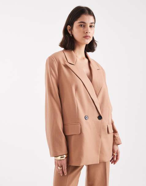 Vero Moda  double breasted herringbone co-ord blazer in mocha