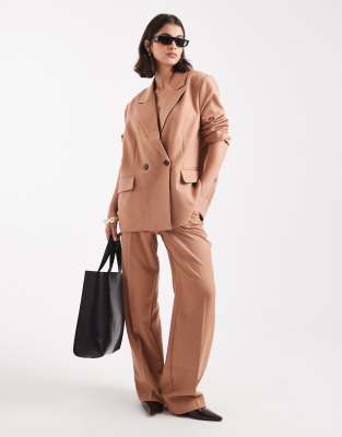 Vero Moda Double Breasted Herringbone Blazer In Brown