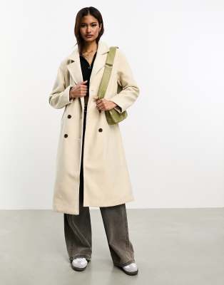 Vero Moda double breasted maxi coat in cream-White