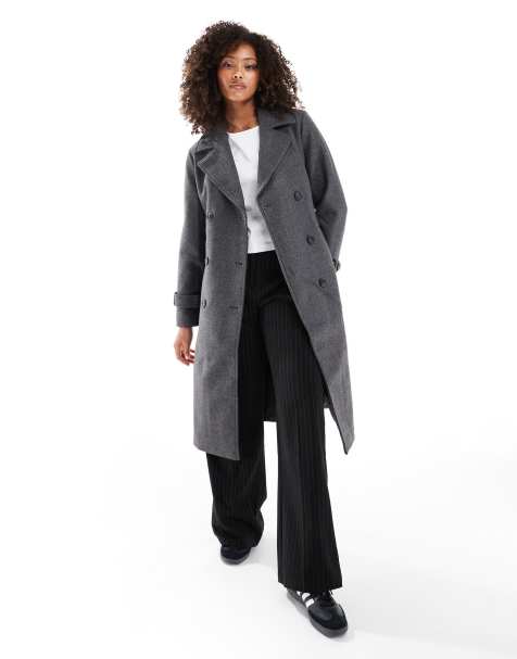 Vero Moda - Double-breasted midi jas met riem in gemêleerd donkergrijs - view 1