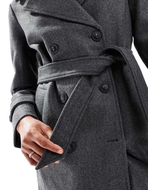 Vero Moda - Double-breasted midi jas met riem in gemêleerd donkergrijs, 3 van 4