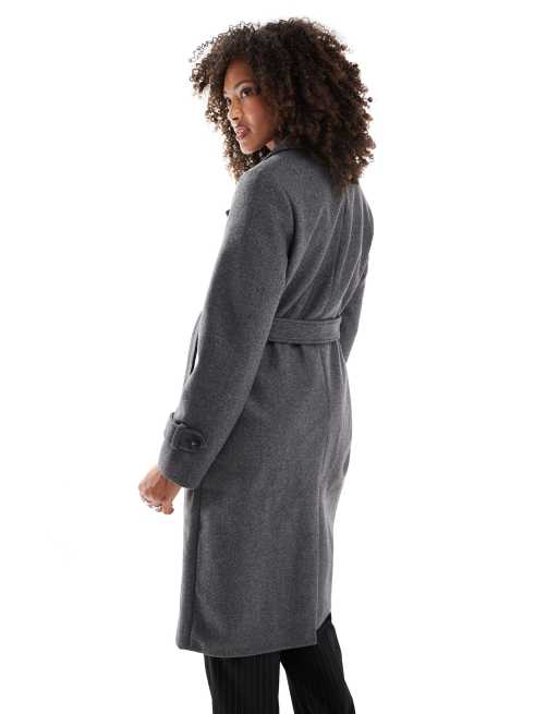 Vero Moda - Double-breasted midi jas met riem in gemêleerd donkergrijs, 4 van 4