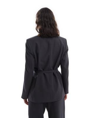 Shop Vero Moda Double Breasted Tie Waist Blazer In Gray