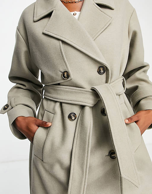double breasted trench coat in pale khaki | ASOS