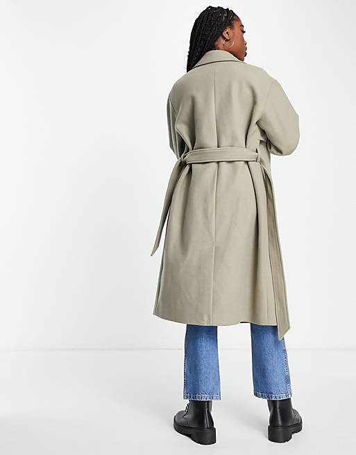 double breasted trench coat in pale khaki | ASOS