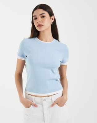 Vero Moda Double Layer Binding Detail T-shirt In Blue