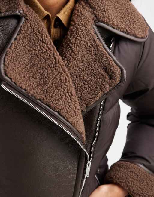 Vero Moda - Doudoune courte contrastante avec détail en imitation peau de mouton - Chocolat, 3 de 4