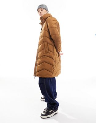 Vero Moda longline puffer coat in tan - ASOS Price Checker