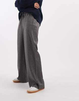 Vero Moda Drawstring Waist Wide Leg Dad Pants In Gray