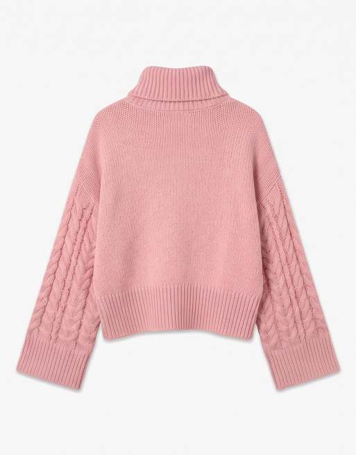 Vero Moda Dream ribbad oversize polotröja med sänkt axelsöm i rose shadow, 6 av 6