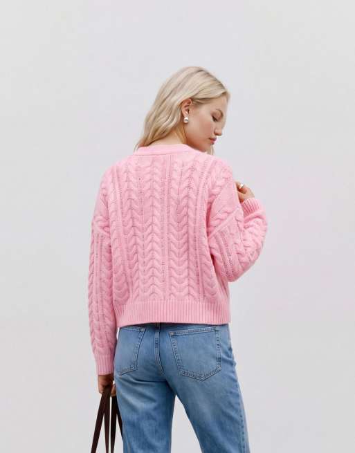 Vero Moda Dream ribbad v-ringad stickad kofta med sänkt axelsöm i Rose Shadow, 2 av 5