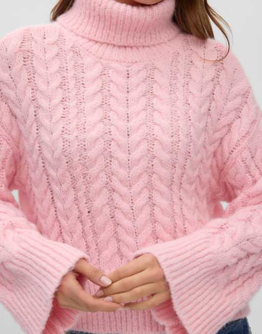 Vero Moda Dream ribstrikket oversized rullekrave-striktrøje med sænkede skuldre i rose shadow, 4 af 6