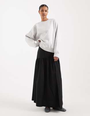 Vero Moda drop waist poplin boho maxi skirt in black