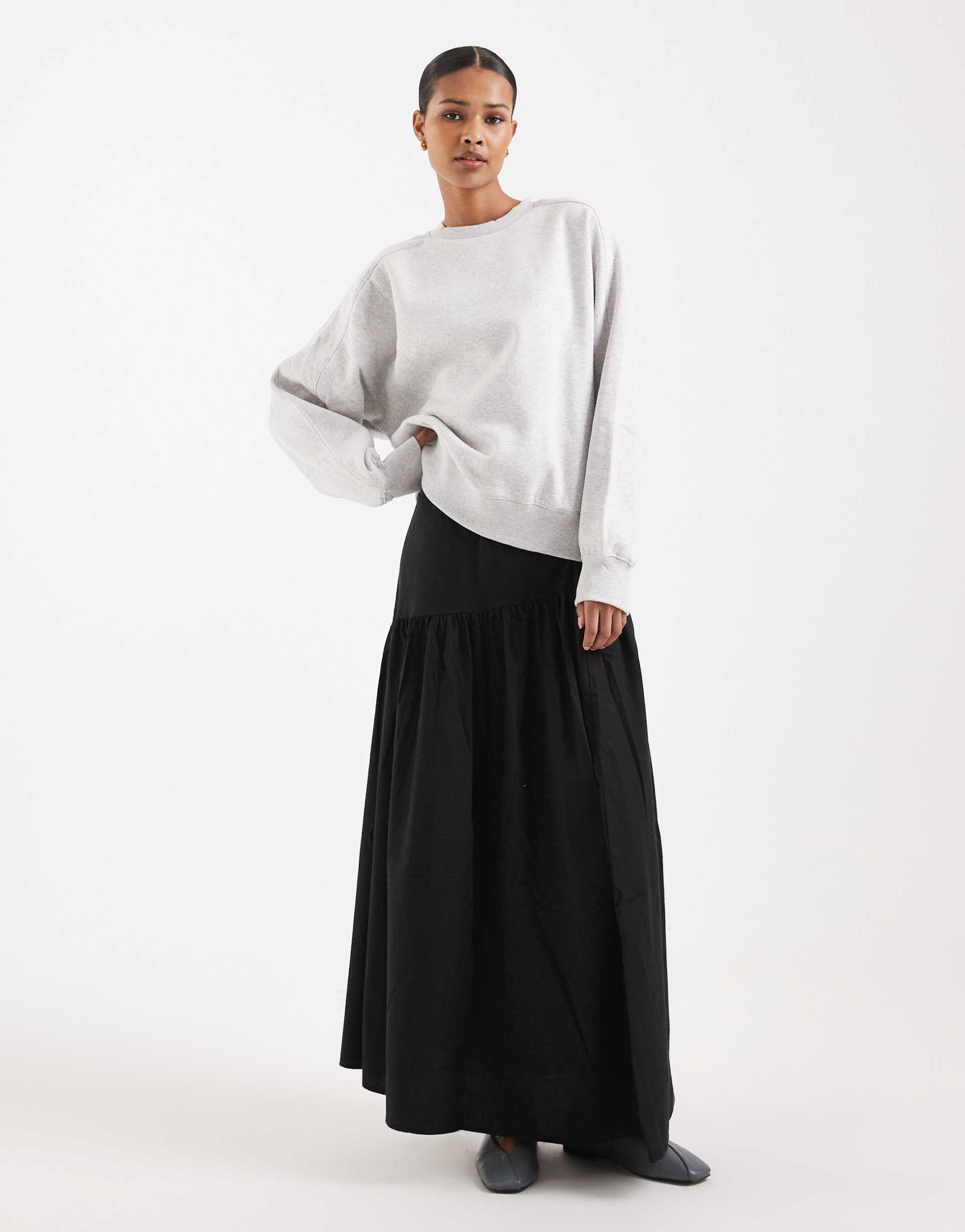 vero moda drop waist poplin boho maxi skirt in black