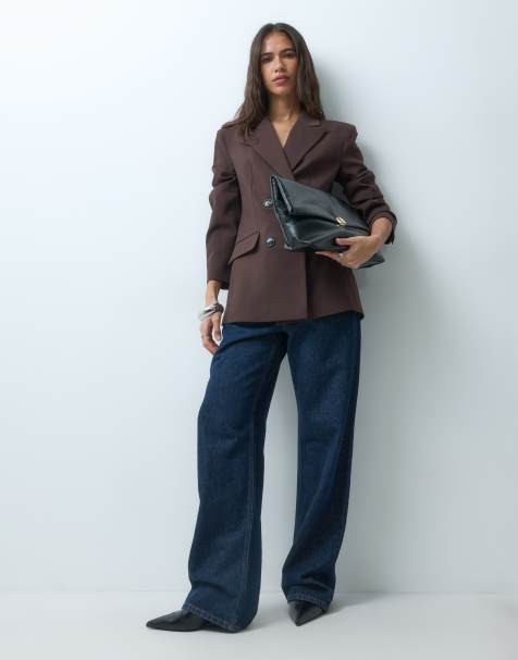 Vero Moda dubbelknäppt figursydd kavaj i chokladbrunt - view 1