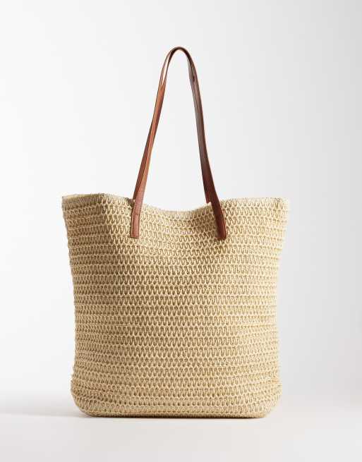 Vero Moda – Duża słomkowa torba plażowa typu tote w naturalnym kolorze 