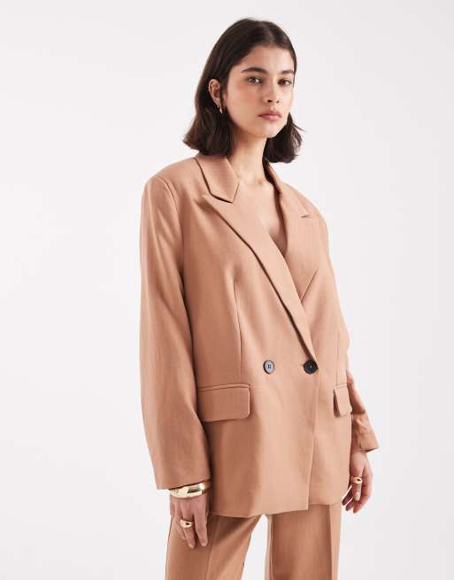 Vero Moda – Dwurzędowa marynarka w jodełkę w kolorze mokki, część zestawu