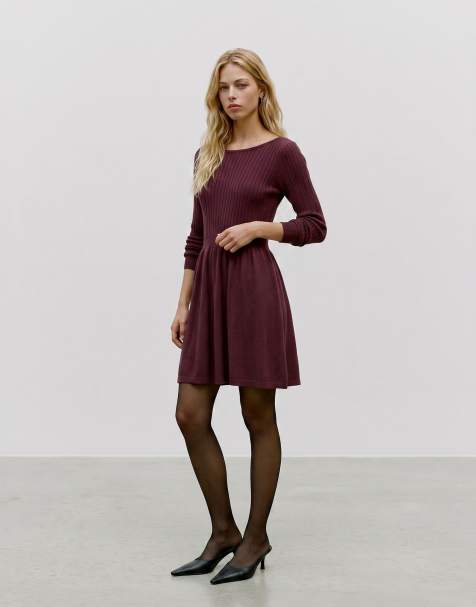 Vero Moda Shlie crew neck long sleeve slim fit mini dress in red