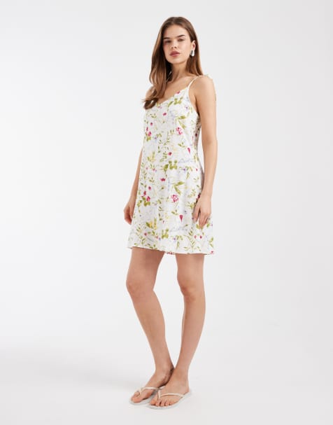 Vero Moda – Easy – Biała sukienka mini na wiązanych ramiączkach w kwiatowy wzór - view 1