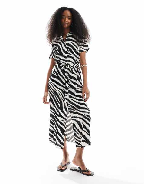 Vero Moda easy button down long shirt dress in zebra print - view 1