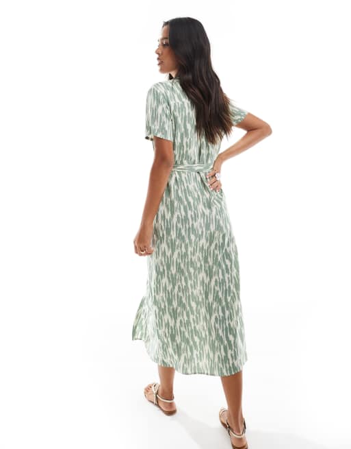 Vero Moda Easy buttondown long shirt dress in abstract green print, 2 of 4