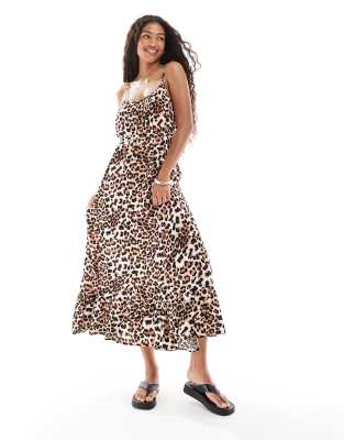 Easy cami ankle dress in leopard print-Multi