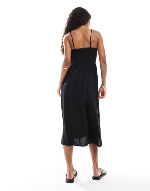 Vero Moda – Easy – Gesmoktes, knöchellanges Trägerkleid in Schwarz, 4 von 4