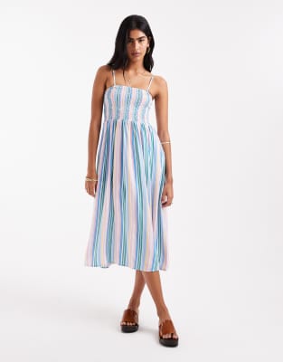 Vero Moda – Easy – Gesmoktes, knöchellanges Trägerkleid mit bonbonfarbenen Streifen - view 1