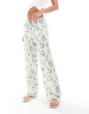 Vero Moda - Easy - Hose mit weitem Bein, Tunnelzug-Bund und Meeres-Themenprint-Grün