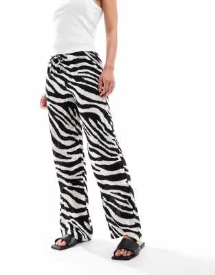 Easy - Pantalon ample avec imprimé zébré et liens noués à la taille-Blanc XS