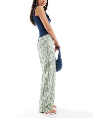 Easy - Pantalon large taille haute - Vert à imprimé abstrait M