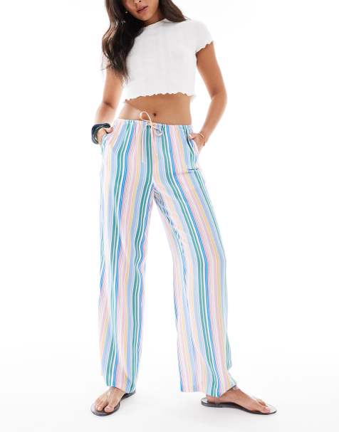 Vero Moda – Easy – Randiga, vida byxor med knytning i midjan - view 1