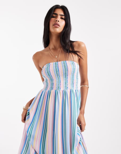 Vero Moda - Easy - Robe caraco coupe décontractée longueur cheville à fronces et rayures - Bonbon, 4 de 4